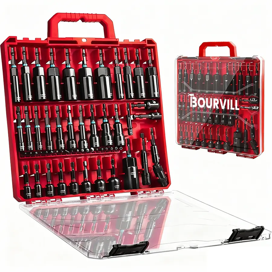 Magnetic Impact Nut Driver Set, 55pc Metric & SAE with Socket Adapters, Bit Holder, Wing Nut Driver, Universal Sockets, Quick Release Extension, Power Bits toolbox screwdriver set