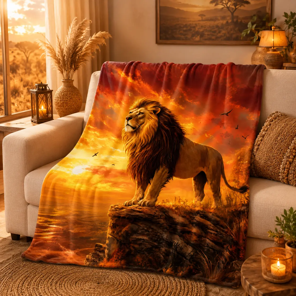 Lion Pattern Letter Son's Cozy Skin-Friendly Blanket, Soft Warm Machine-Washable Multi-Size Nap Throw with Neat Stitch for Home/Office Use