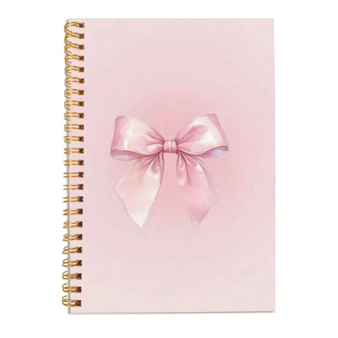 Bow Spiral Notebook, Hard Cover, University Standard Line Spacing, Elegant Ribbon, Ideal Gift for Women Teachers Students, Notepad, Hardcover Notebook