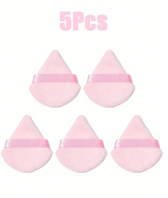 5 Pack Velour Triangle Makeup Puffs - Reusable Soft Powder Sponges for Setting Powder & Foundation