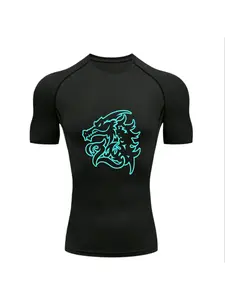Dragon Pattern Chinese Character Totem 2026 Men's Sports T-Shirt Training Fitness Compression Top Anti-chafing Shirt Men's Sweatshirt Gymshark Clothing Fitness Pilates Gym Apparel