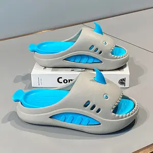 Trendy Cartoon Shark Design Open Toe Boys Breathable Lightweight Indoor Outdoor Beach Shoes