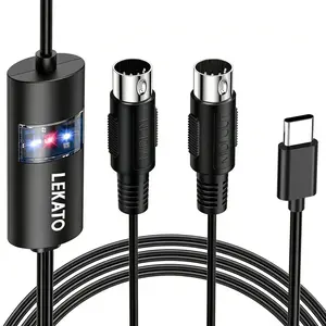 LEKATO MIDI Cable, MIDI to USB C, Type-C MIDI Interface with Input & Output Connecting Keyboard/Synthesizer for Editing Recording Professional MIDI Cable Adapter with Windows/Mac for Studio -6.5Ft