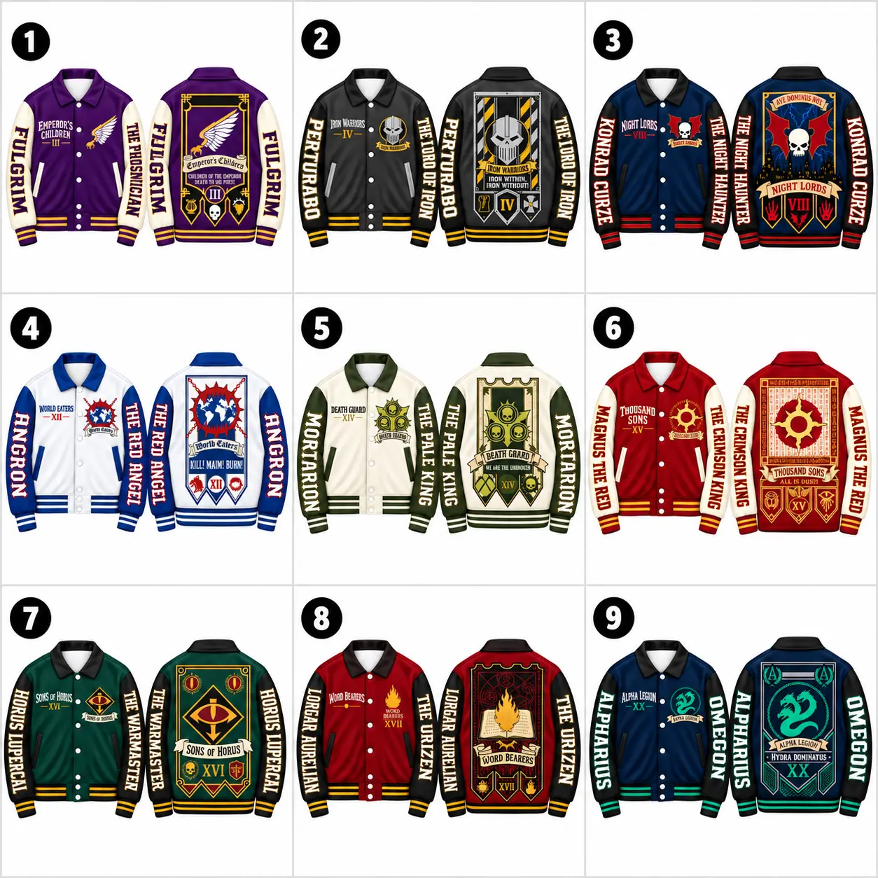 Warhammer 40K Traitor Legions Baseball Jacket Space Marine Primarch AOP Varsity Jacket Unisex Fleece Coat Gift for Fans