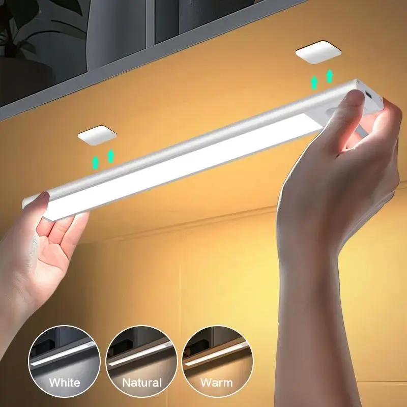 【SummerVibes】Under Cabinet Motion Sensor Light Indoor, USB Rechargeable Battery-Operated with Magnetic Base, abs+pp Build, Eye-Care Gradual Brightness, Auto Shut-Off for Kitchen, Counter