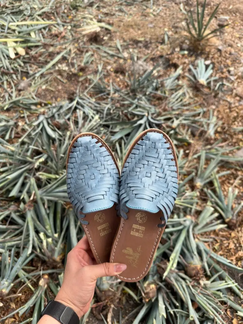 Blue Huaraches Mules - Mexican Huaraches - Mexican Artisanal Sandals - Leather Sandals for Women - Gift for Her