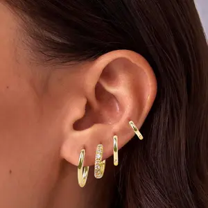 4 Counts Women's Gold Hoop Earrings Set, 14K Plated Hypoallergenic Non-Tarnish Earrings with 4 Sizes for Layering