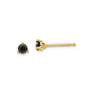 14k Real Gold .25ct Black Diamond Stud Earrings