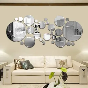 1COUNT Round Acrylic Mirror Wall Stickers, 3D Self-Adhesive DIY Round Mirror Wall Decals, Modern Minimalist Nordic Style Shatterproof Wall Art Decor for Living Room Bedroom, Make Room Look Bigger, Easy Install