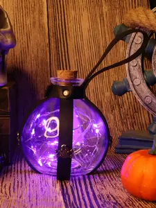 Medieval Alchemy Potion Bottle Set LED Glow in the Dark PU Leather with Skull Decor, Halloween Renaissance Costume Decoration Accessory Role Play Props