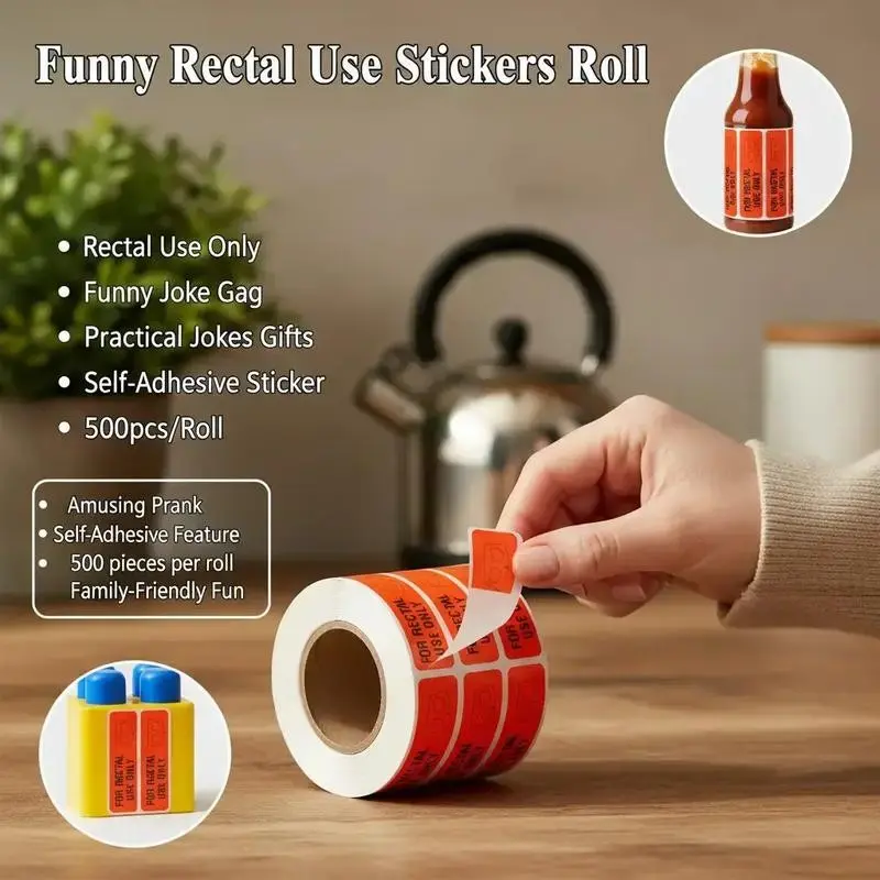 Rectal Use Only Sticker (500pcs/roll), Funny Joke Gag Sticker, Practical Jokes Gifts for Adults & Kids, Self Adhesive Sticker for Home Kitchen, Funny Stickers, Self Adhesive Decal