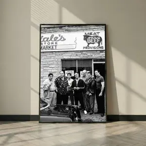 The Sopranos Cast Poster, Satriales Market Black & White Photo Print, Iconic Mafia TV Wall Art, Man Cave Office Decor Gift
