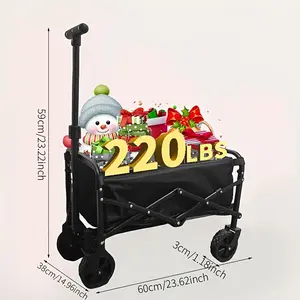 220LBs All Terrain Heavy Duty Folding Cart, Large Capacity Camper Suitable for Yard Shopping/ Sports/ Outdoor/ Gardening Equipment Handling, Black Multifunctional Utility Cart Color: 220LBS