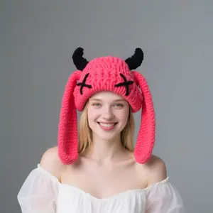 New Knitted Hat Horn Hat Long-eared Rabbit Knitted Hat Devil Horn Hat