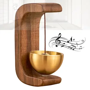 Magnetic Wooden Door Chime Bell Brass Ding-Ding Sound Natural Beech Wood Polished Solid Brass Compact Decorative Entryway Bell for Homes Cafés Boutiques Wind Diy Decor Fun All-Season Home Decor door  hanger  blanks