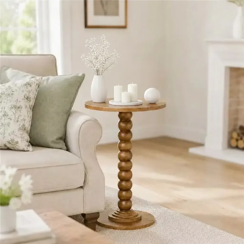 11.8-Inch Round Side Table, Small Drink End Table with Solid Wood Leg and Pedestal Base, Compact Bedside Nightstand for Bedroom, Sofa Table for Living Room, Accent Table for Apartment, Home Office and Small Space Organization