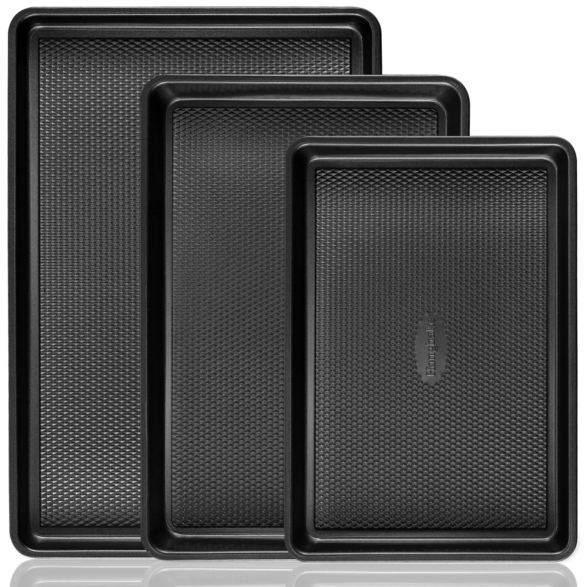 HONGBAKE 3-Piece Nonstick Baking Pan Set - Teflon-Free, PFOA-Free Heavy Gauge Heavy Steel Resists Daily Wear, Diamond Texture Sheets, Nonstick Baking Tool for Oven Bakers, Kitchen Essentials, Mid-Year Sale Gift