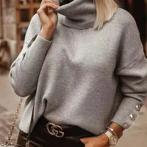 Cozy Fall Knitwear Ribbed Pullover Sweater Chic Loose High Neck Turtleneck Fabric