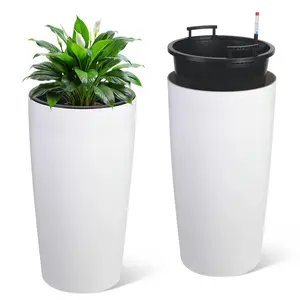 Self-Watering Tall Planter Set – 22 & 30 Inch Large Flower Pots – Water Level Monitor, Inner Bucket, Drainage Holes, Automatic Watering – Durable Decorative Black Plant Pots for Indoor Outdoor Patio Garden