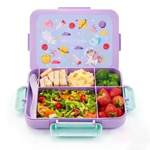 Kids Food Container Bento Lunch Box 5 Compartments Leakproof with Tableware Sauce Box BPA Free Microwave Safe Dishwasher Safe Freezer Safe 40OZ Blue