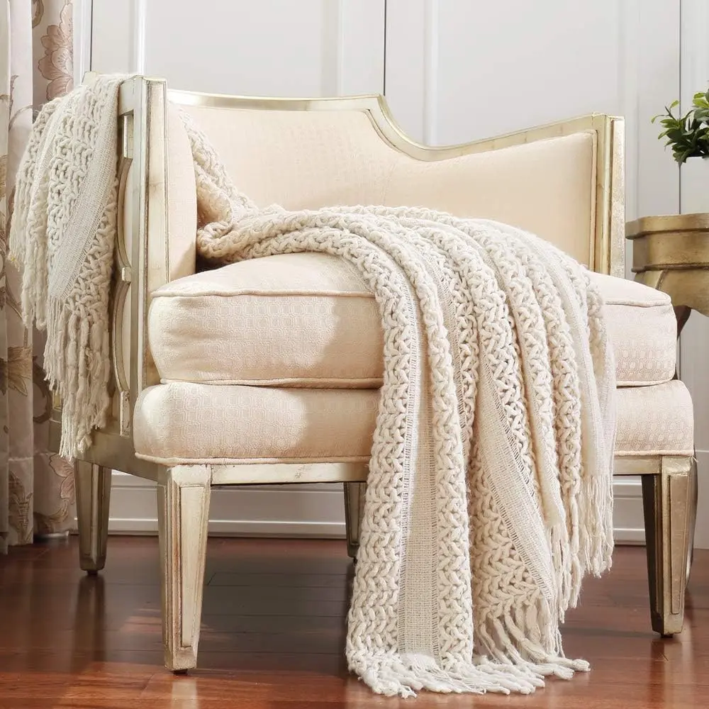 Home Decor Farmhouse Couch Sofa Chair Bed Throw Blanket, Soft Warm Cozy Light Weight for Travelling (50''X60'' Beige/)