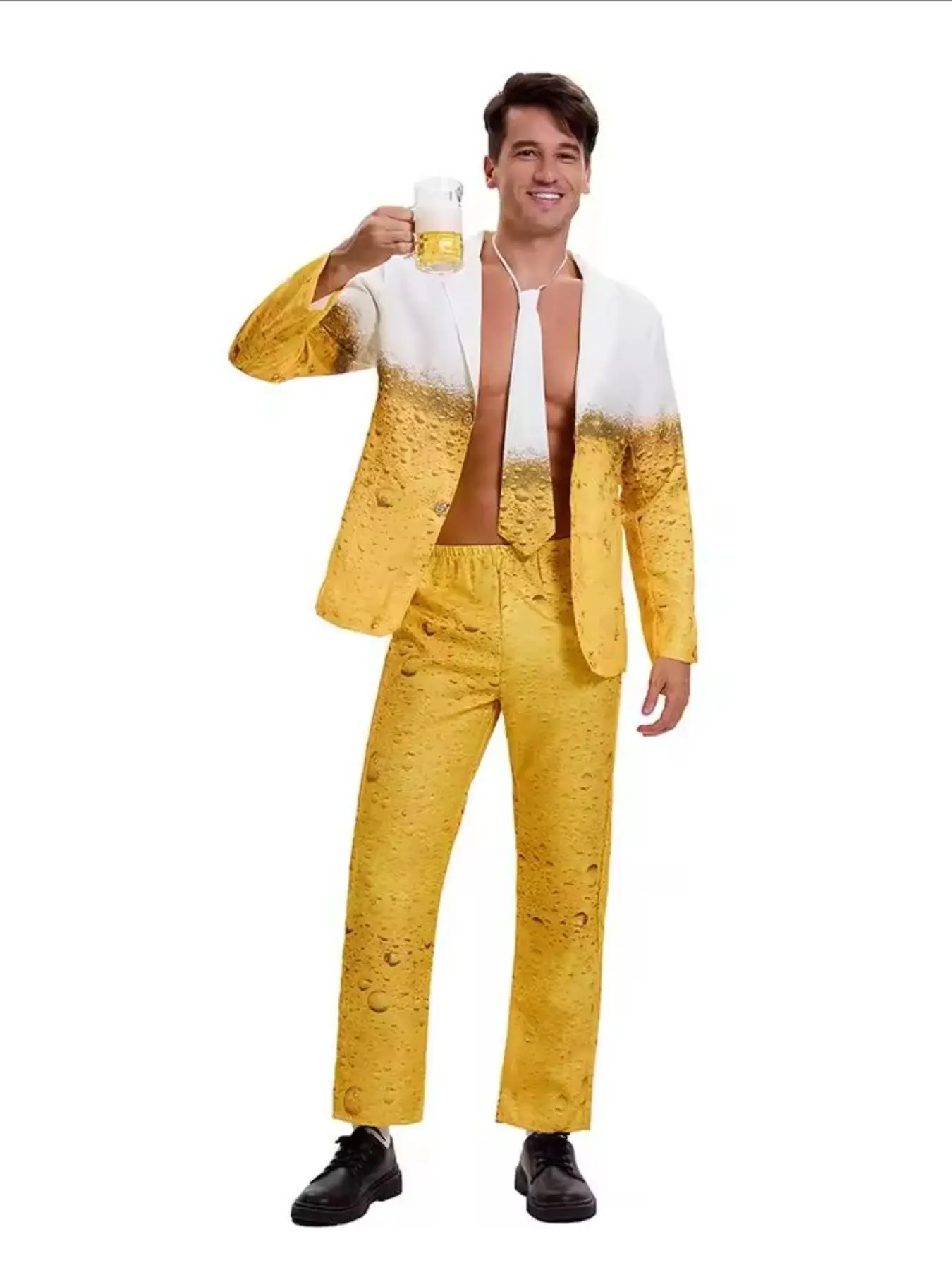 Gradient Beer Suit, Men's Carnival Beer Costume, Party Costume, Stage Performance Dress, Munich Oktoberfest Cosplay, Slim-Fitting Print Suit, Outfit, Festive, Clothes