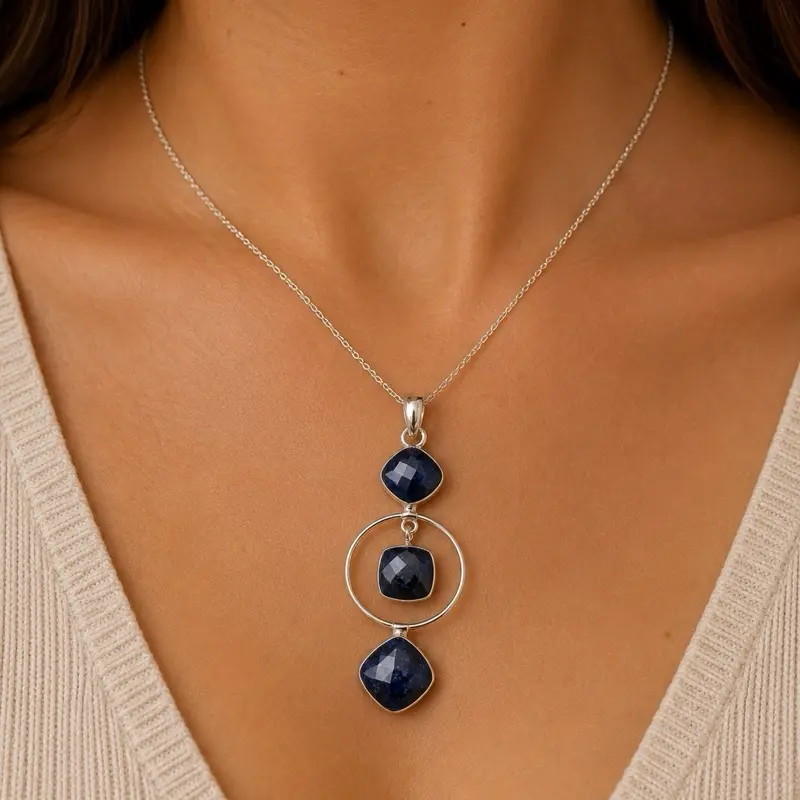 Blue Sapphire Triple Stone Pendant