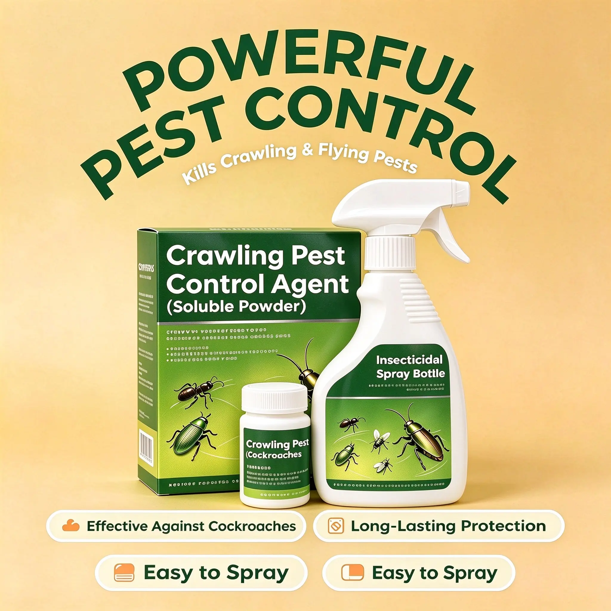 For Household Use – Crawling Pest Control Soluble Powder Kit with Spray Bottle & Scoop, Indoor Treatment, 40g (1.41 oz)