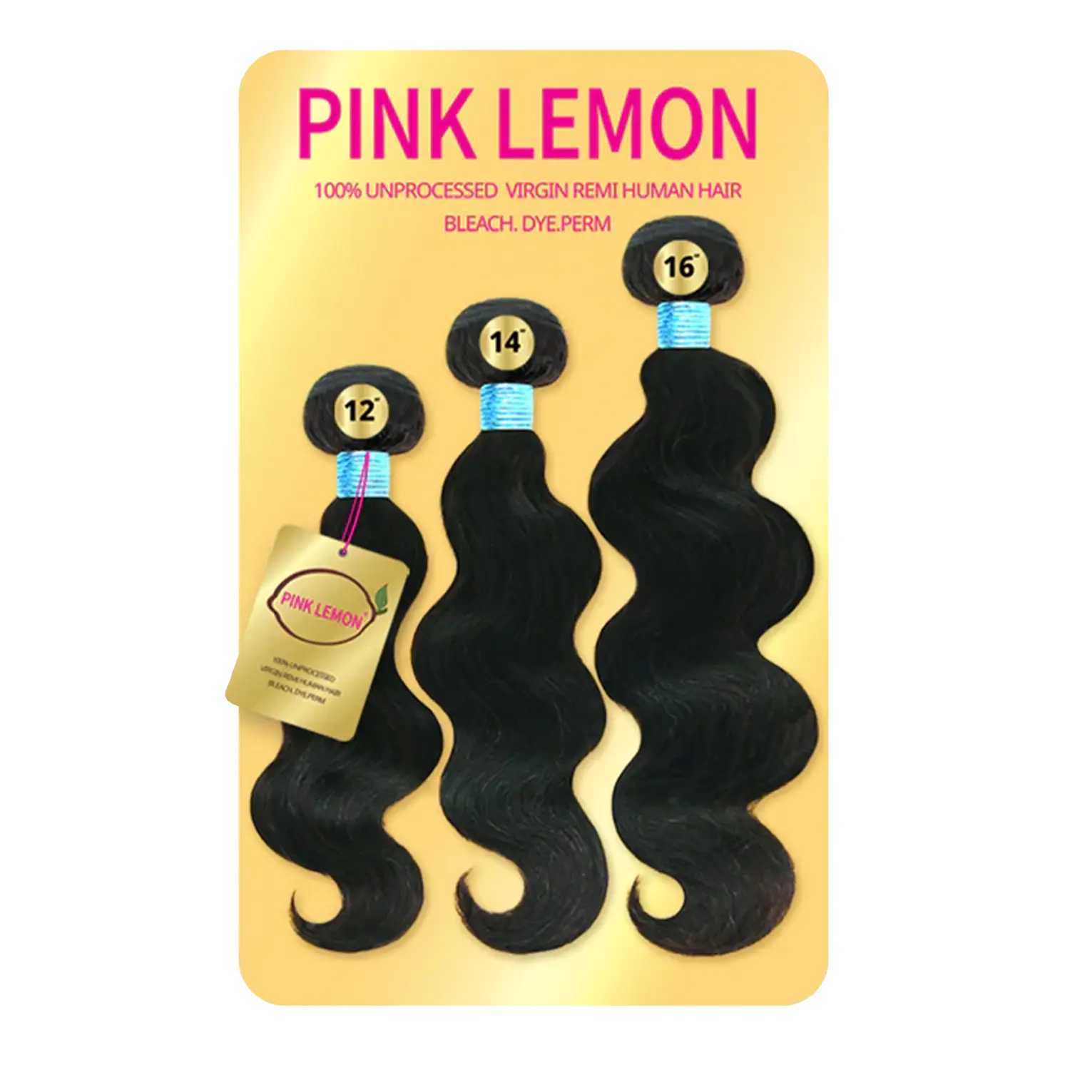 PINK LEMON Pure Human Hair Weft, 3 Body Wave Bundles, 13A Grade Unprocessed Virgin Remi Extensions, Bleachable & Dyeable, Bleach, Hair Extension, Cuticle Aligned, Tangle-Free, Detangling Human Hair Extensions & Pieces