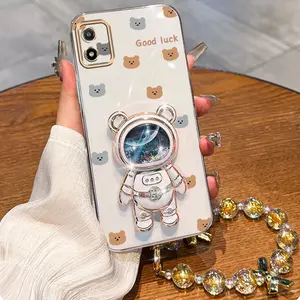 MOTOE13 Beautiful Lucky Bear Plating Golden Jewelry Strap Lanyard Phone Holder Case with Impact Resistant Cover Compatible with For Motorola Moto E13