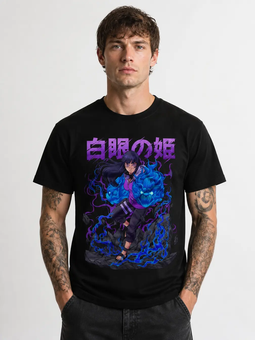 Hinata Hyuga Twin Lion Fists Anime - Vintage Graphic Tee - Unisex S-3XL - Menswear & Womenswear - Streetwear Tops - Casual Cotton Crewneck Shortsleeve Tshirt