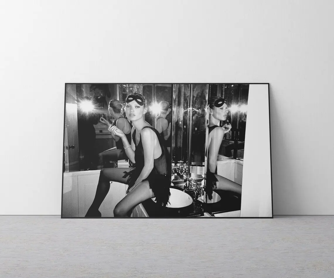 Kate Moss Fashion Poster, Black and White, Vintage Photo, Kate Moss Smoking Print, Feminist Poster, Old Hollywood Decor, Girly Wall Art