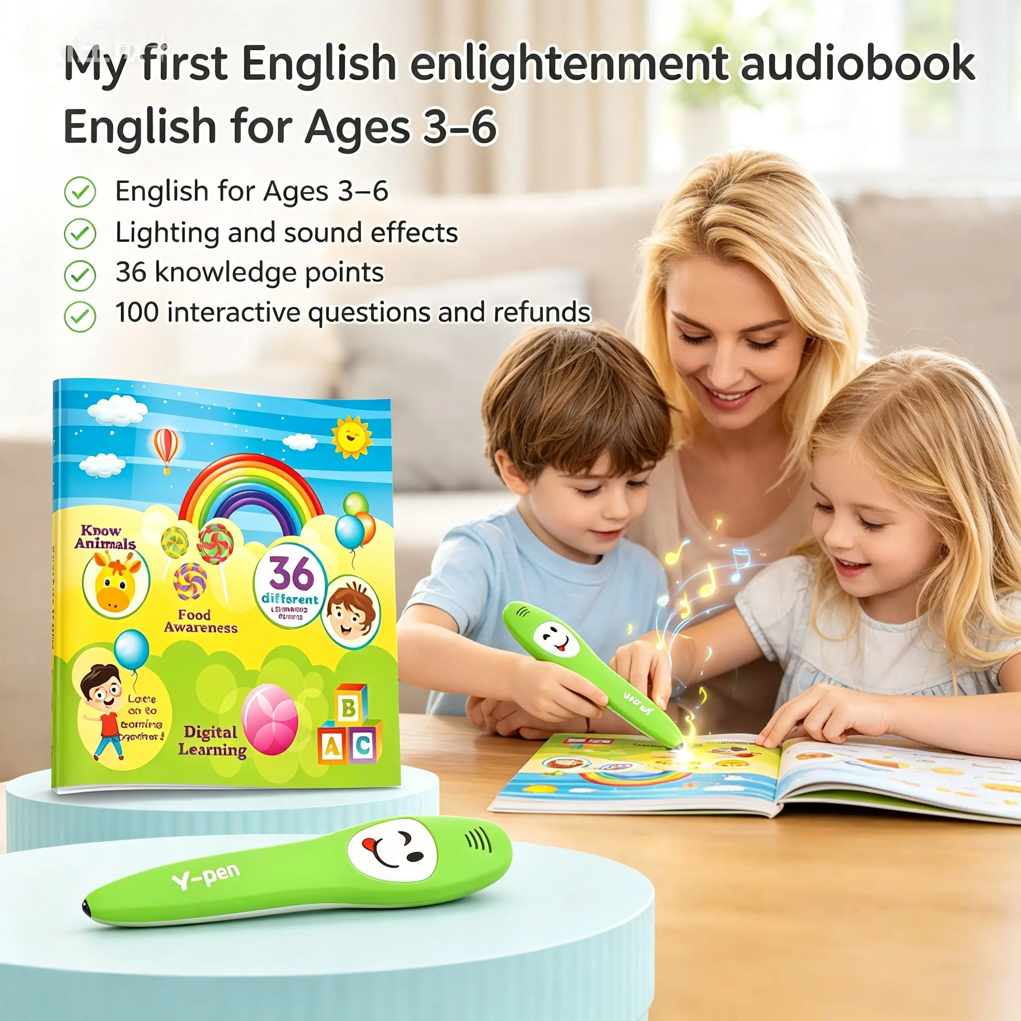 Interactive Talking Pen Book Set, Educational Toy Preschool Alphabet Tool for Boys and Girls Age 3 4 5 6, Autism Sensory Game, Early Learning Gift