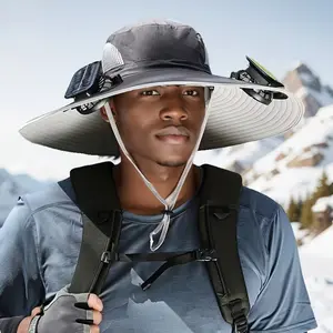 Outdoor Wide Brim Sun Hat with 2 Solar Fan - 2026 SunBucket Hat for Men Women, UPF 50+ Bucket FishingBeach Hat Fan Built in