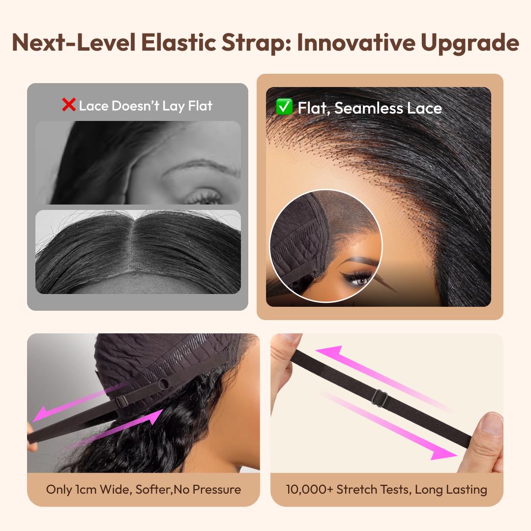 UNice Glueless Bye-Bye Slip Layer Side Part Body Wave Wig 7x5 HD Lace Closure Human Hair Wig Feathered with Secure Silicone Strips and Drawstring Put On and Go Beginners Friendly Natural Scalp