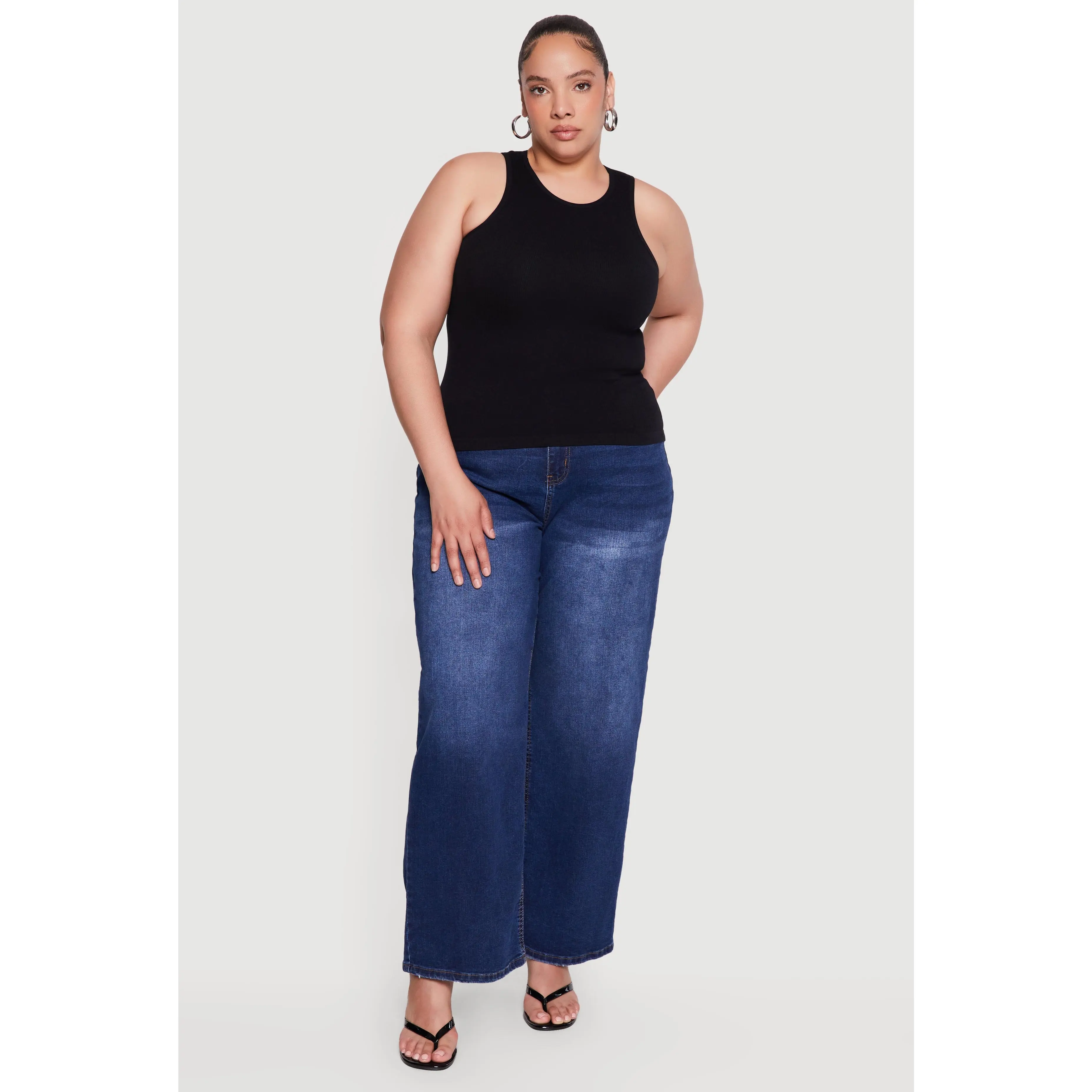 Plus Size Compression Rib High Neck Tank Top