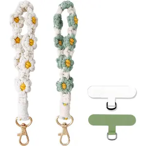 Boho Macrame Phone Wrist Strap, Cell Phone Lanyard with Tether Tab, Keychain Wristlet Charm, Anti-Loss Phone Chain