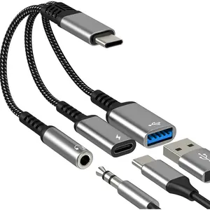 Aux to USB C Adapter (3in1) Headphone for  17 16 15 Audio 3.5mm Jack Splitter  Type C for  Cord Charger Dongle USB 3.0 OTG Dual  for Ipad  Macbook Compatible for  S25