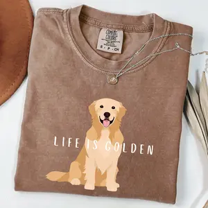 Comfort Colors Golden Retriever T-Shirt, Vintage Life Is Golden Tee for Dog Lovers, Retro Golden Mom Gift, Graphic Tees Gifts for Men and Women, Womenswear, Menswear Top