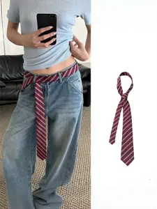 Long Skinny Plaid Waist Belt With Jeans Necktie Scarf Decorative Accessory Personality Trendy Hairband Fashionable Accessory
