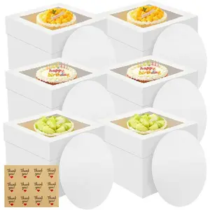 6 Pack Cake Boxes, 10x10x8 Inches Tall Cake Box with Cake Boards, White Bakery Boxes with Large Window, Disposable Cakes Transport Containers with , for Cookies, Pies, Wedding, Birthday
