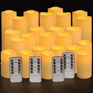 Set of 24  Outdoor Flameless Candles, LED Candles with 4 Remote and Timer,(H 4" 5" 6" x D 2.2"),for Christmas,Halloween,Wedding,Festival
