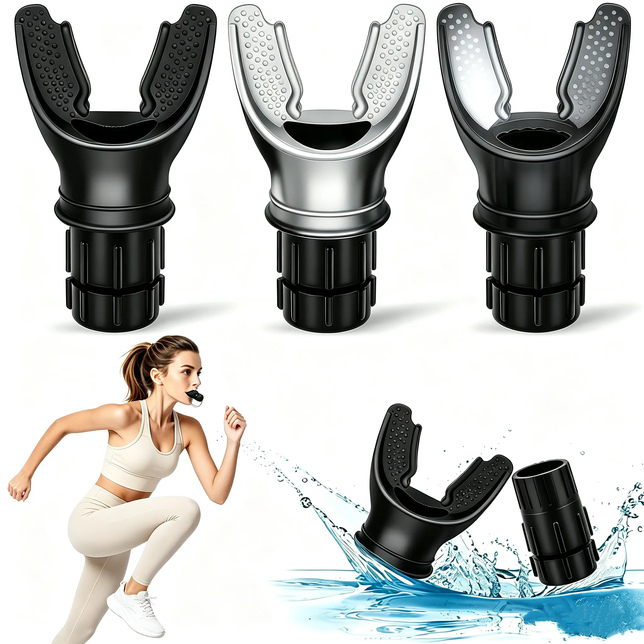 3 PCS Portable Breathing Trainer with Adjustable Resistance Settings | Breathing Trainer for Enhanced Strength and Endurance, Black, Grey, White