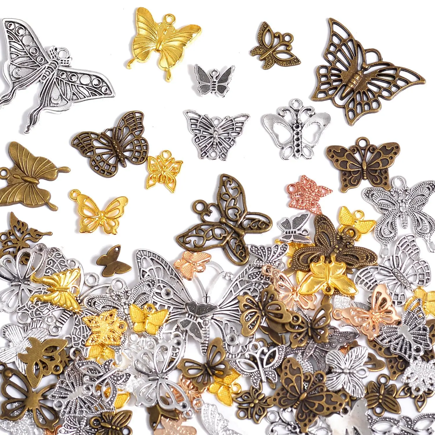 Enamel Butterfly Charms & Pendants Kit - Mixed-Metal Designs for DIY Jewelry Making, Includes Jump Rings for Bracelets & Earrings, Personalized Jewelry, Assorted, Zinc Alloy, Compact Storage, Everyday