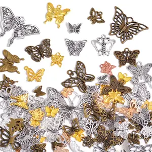100/200g Butterfly Themed Alloy Pendant Jewelry, with Various Butterfly Pendants and Jump Rings, Suitable for DIY Making Necklaces, Bracelets, Earrings, Keychains