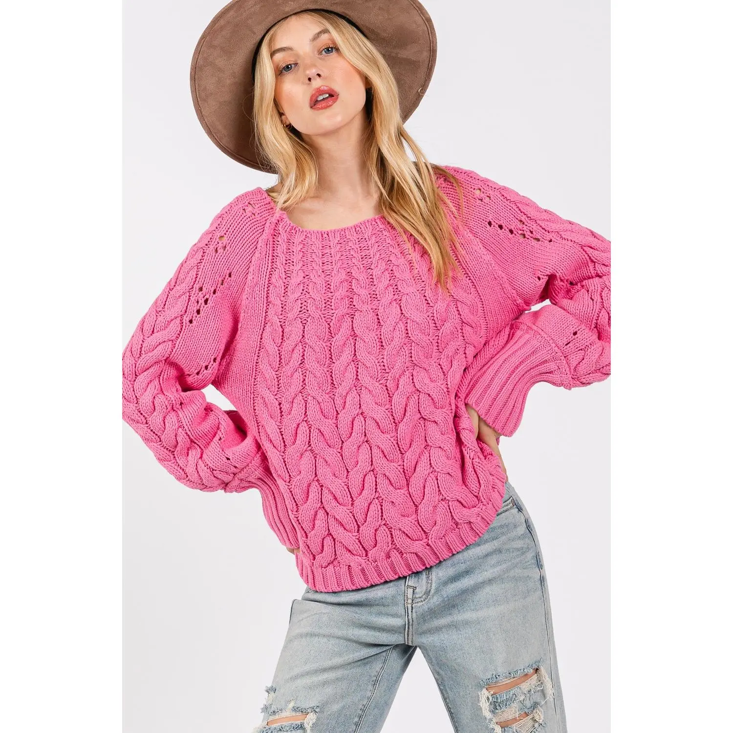 SAGE + FIG Cable-Knit Long Sleeve Sweater