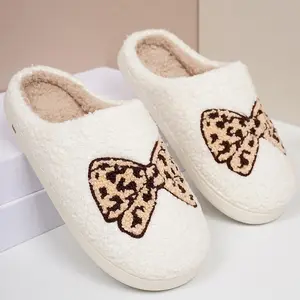 Cozy Winter Bow Print Slippers for Women Non-slip Fuzzy Home Slippers Indoor House Shoes Springfresh