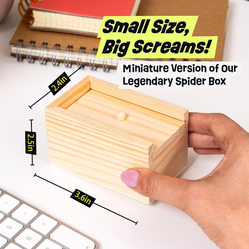 Mini Spider Prank Box - Surprise Wooden Gag Gift, Perfect for Birthday, Halloween & Birthday Pranks, April Fools Day, Harmless Joke with Rubber Spider, Startling & Reusable Prank Kit