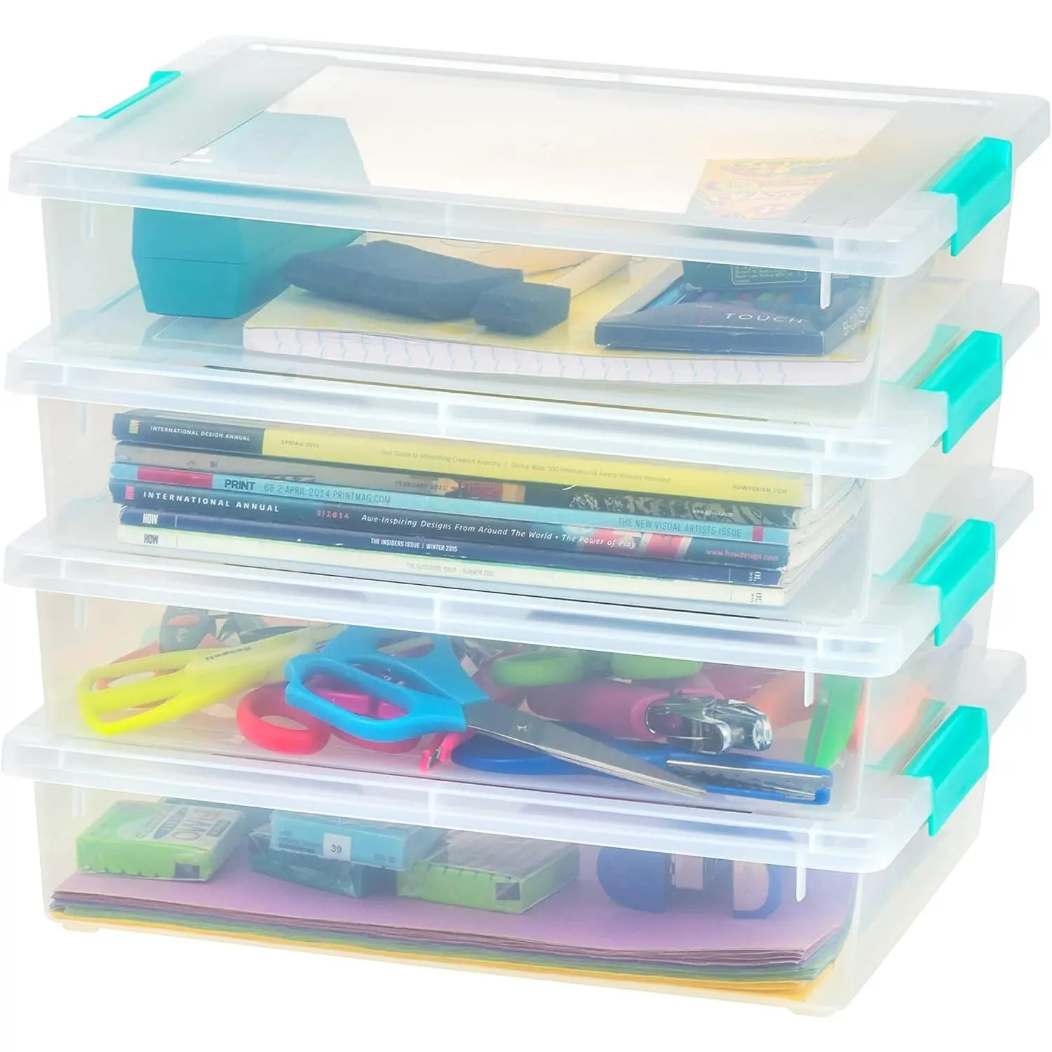 IRIS USA 6 Qt. Plastic Storage Bins Containers with Lids, 4 Pack, Small Sensory Bin, Craft Storage, Craft Organizers & Storage, Organizing Container for Home, Office & Art Supplies, Stackable, Clear
