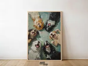 Happy Dog Wall Art Poster Print, Funny Group Pet Portrait Painting, Playful Puppy Premium Matte Paper Poster Gift for Dog Lover Home Decor